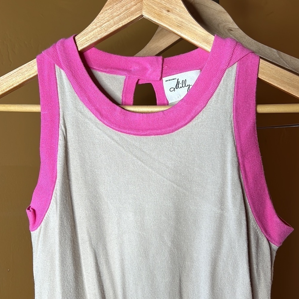 Milly Knit Small Colorblock Pattern Tan Pink Mini… - image 2